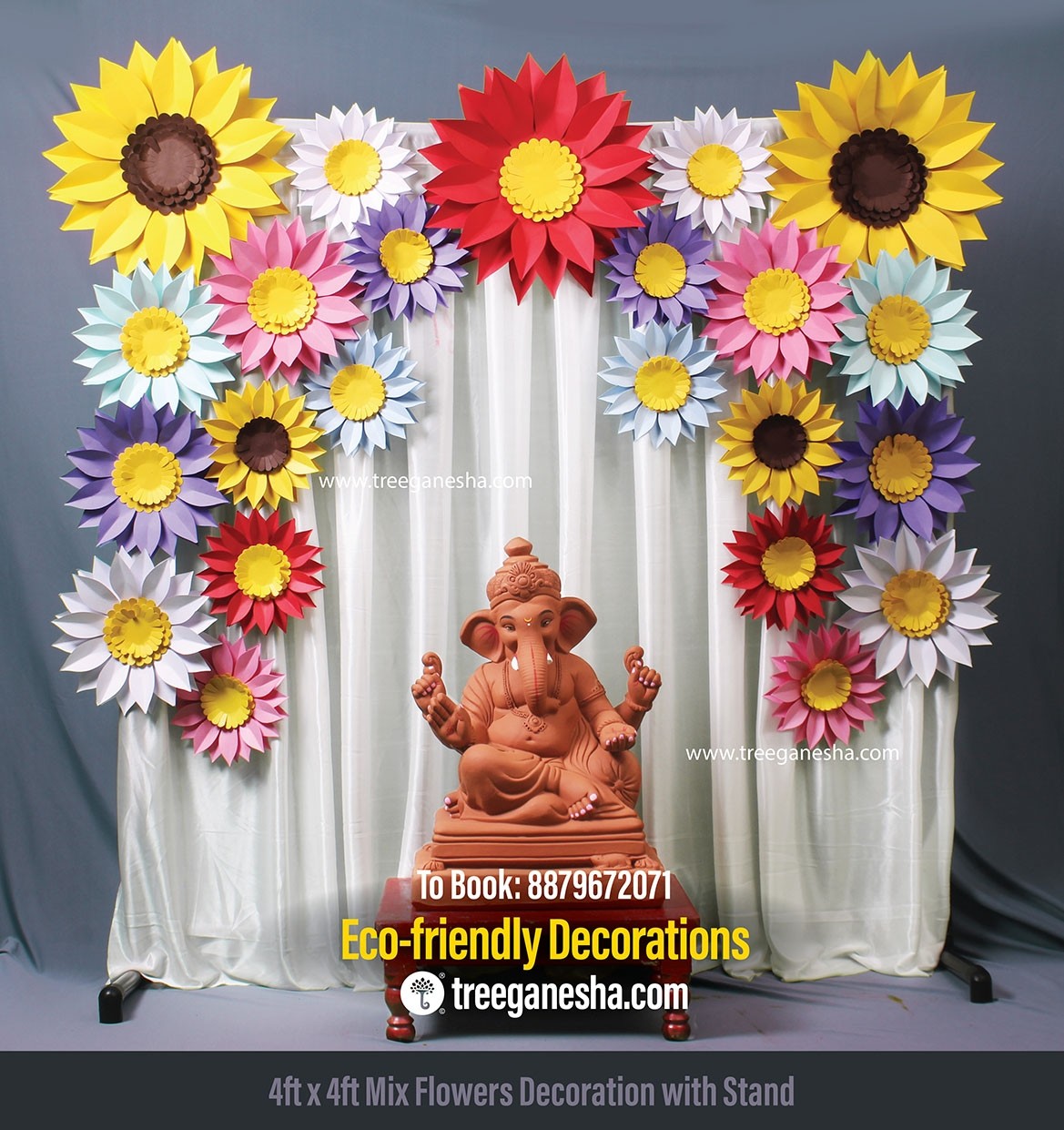 Ganpati Decoration 4x4ft Mix Flower, Eco-friendly Ganpati decoration, Paper  decoration, DIY