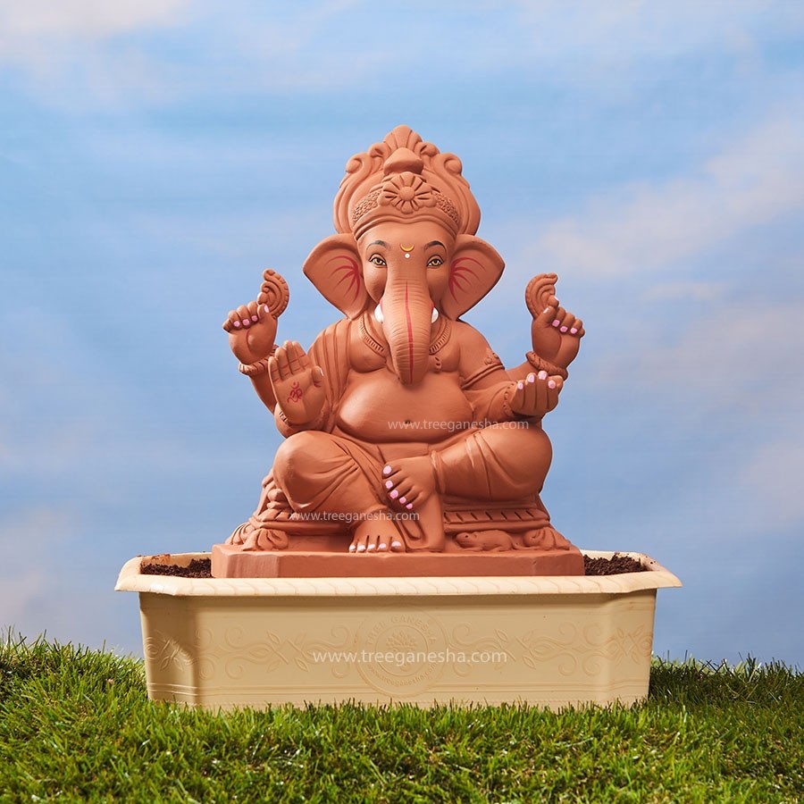 Extra Big Clay Ganesha with Decoration -1.5 Feet